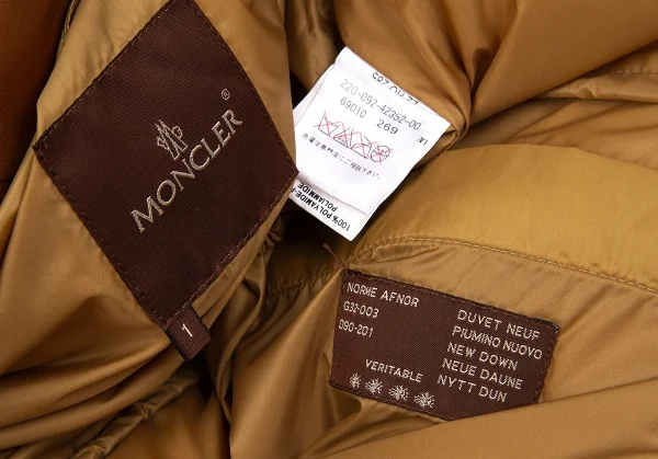 【SALE】モンクレールMONCLER タグ シープスキンレザーダウンジャケット 茶1 K-67001_020