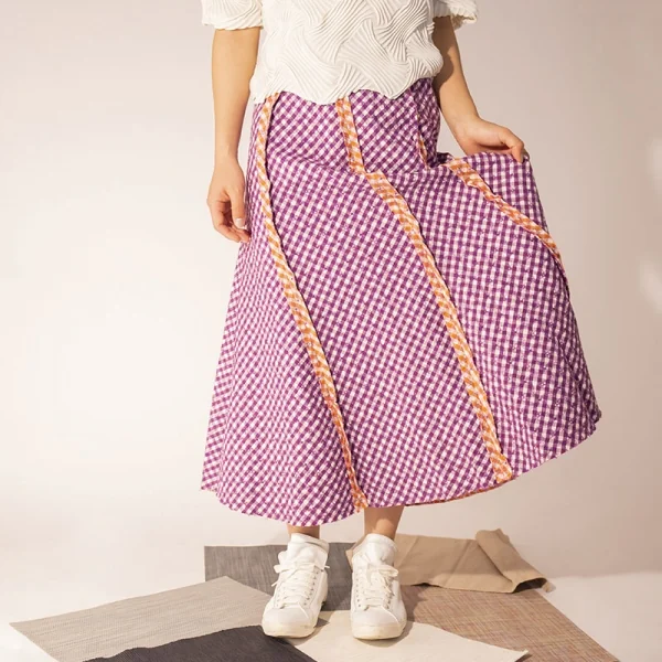 【SALE】ホンマHOMMA バイアスチェックステッチ刺繍インサイドアウトスカート 紫白オレンジ2 K-67013_012