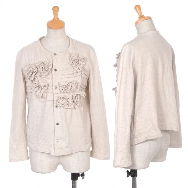 【SALE】トリコ コムデギャルソンtricot COMME des GARCONS リネンコットン断ち切りモチーフカーディガン 杢ベージュM位 K-67064_001