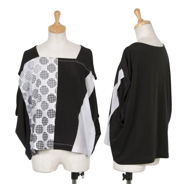 【SALE】イッセイミヤケISSEY MIYAKE ドットプリント切替ボックスシルエットトップス 黒白M位 K-67085_001