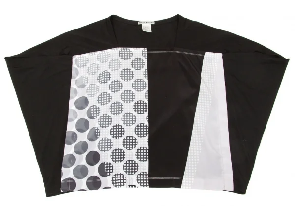 【SALE】イッセイミヤケISSEY MIYAKE ドットプリント切替ボックスシルエットトップス 黒白M位 K-67085_002