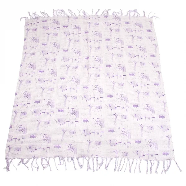 【SALE】フラボアFRAPBOIS 猫プリント裏ギンガムチェックストール パープル生成り K-67124_001