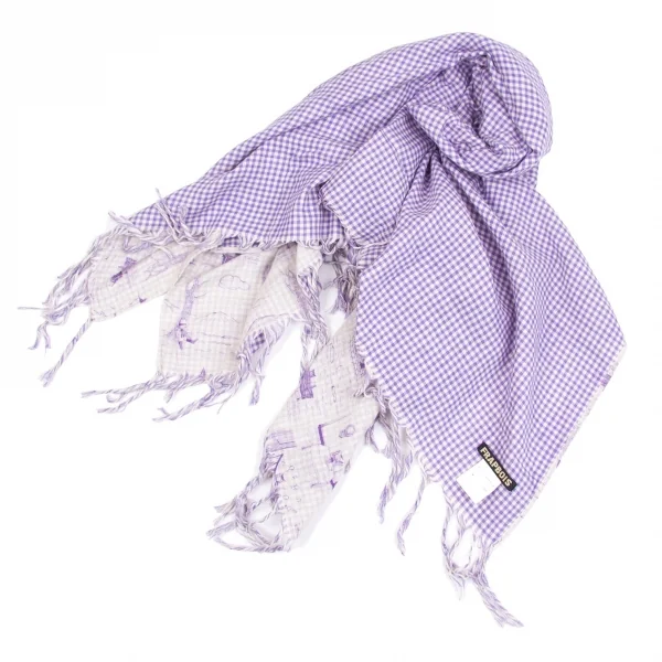 【SALE】フラボアFRAPBOIS 猫プリント裏ギンガムチェックストール パープル生成り K-67124_003
