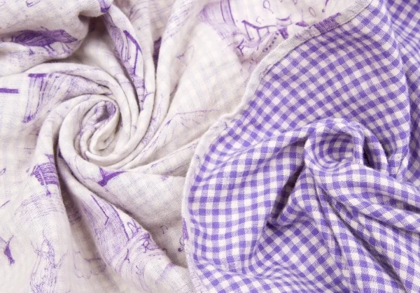 【SALE】フラボアFRAPBOIS 猫プリント裏ギンガムチェックストール パープル生成り K-67124_006