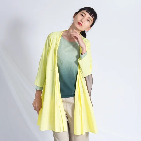 【SALE】ヨーガンレールJURGEN LEHL コットンノーカラーロングシャツカーディ 黄M K-67129_016