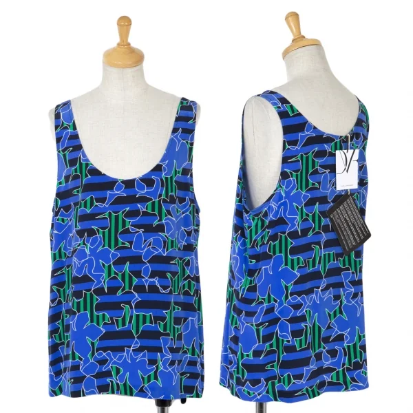 新品!【SALE】ダイアンフォンファステンバーグDIANE VON FURSTENBERG シルクグラフィックプリントストライプノースリーブ 青他M K-67208_001