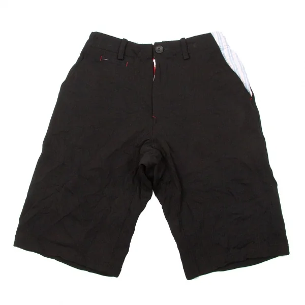 【SALE】ワイズY's ストライプ切替シワ加工ハーフパンツ 黒2 K-67243_001