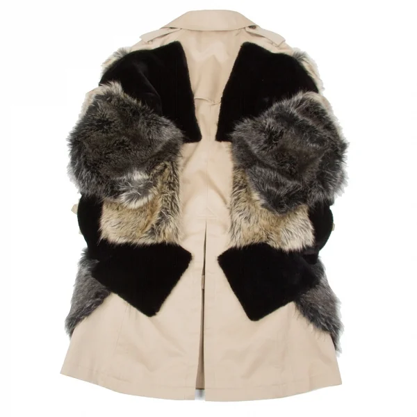 新品!【SALE】ジュンヤワタナベ コムデギャルソンJUNYA WATANABE COMME des GARCONS ファー装飾デザイントレンチポンチョコート ベージュS K-67304_012