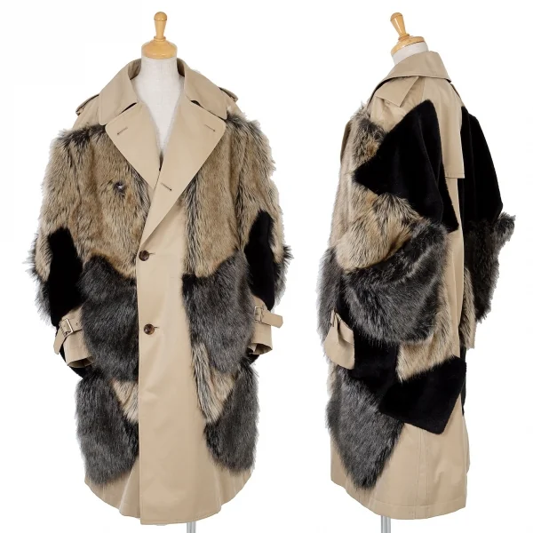 新品!【SALE】ジュンヤワタナベ コムデギャルソンJUNYA WATANABE COMME des GARCONS ファー装飾デザイントレンチポンチョコート ベージュS K-67304_001