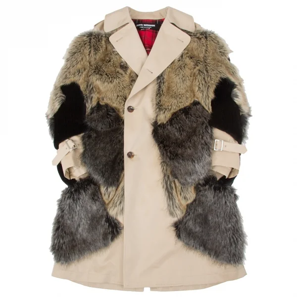 新品!【SALE】ジュンヤワタナベ コムデギャルソンJUNYA WATANABE COMME des GARCONS ファー装飾デザイントレンチポンチョコート ベージュS K-67304_002