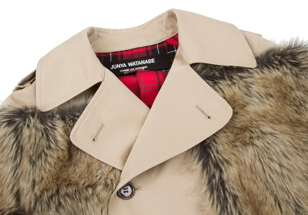 新品!【SALE】ジュンヤワタナベ コムデギャルソンJUNYA WATANABE COMME des GARCONS ファー装飾デザイントレンチポンチョコート ベージュS K-67304_004
