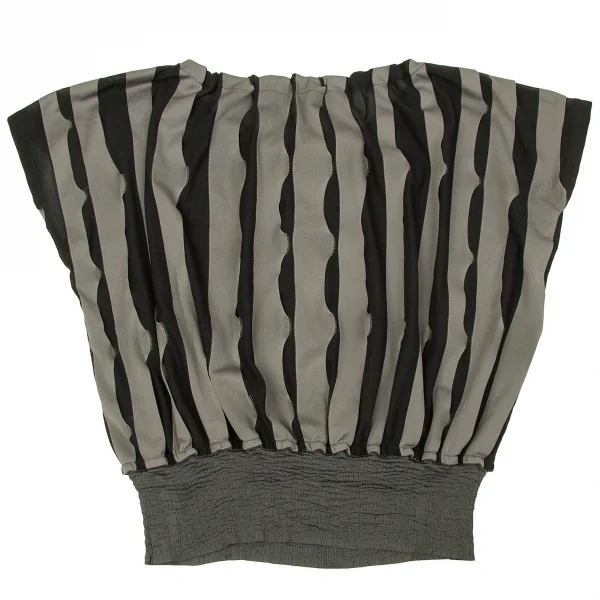 【SALE】イッセイミヤケ ミーISSEY MIYAKE me ストライププリーツチュニックトップス グレー黒M位 K-67414_010