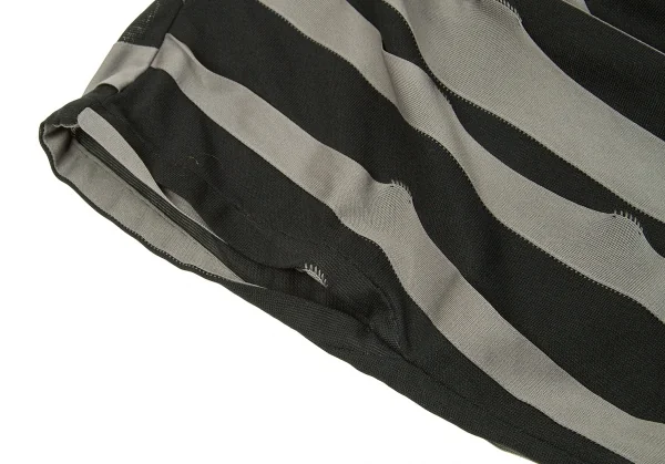 【SALE】イッセイミヤケ ミーISSEY MIYAKE me ストライププリーツチュニックトップス グレー黒M位 K-67414_007