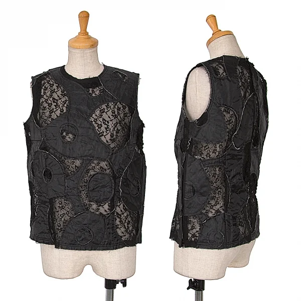 【SALE】コムコム コムデギャルソンCOMME des GARCONS モチーフパッチデザインレースノースリーブ 黒XS K-67583_001