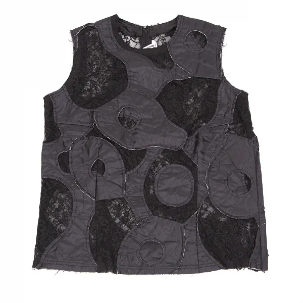 【SALE】コムコム コムデギャルソンCOMME des GARCONS モチーフパッチデザインレースノースリーブ 黒XS K-67583_002