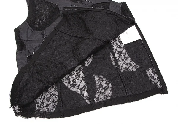 【SALE】コムコム コムデギャルソンCOMME des GARCONS モチーフパッチデザインレースノースリーブ 黒XS K-67583_007
