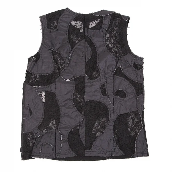【SALE】コムコム コムデギャルソンCOMME des GARCONS モチーフパッチデザインレースノースリーブ 黒XS K-67583_008
