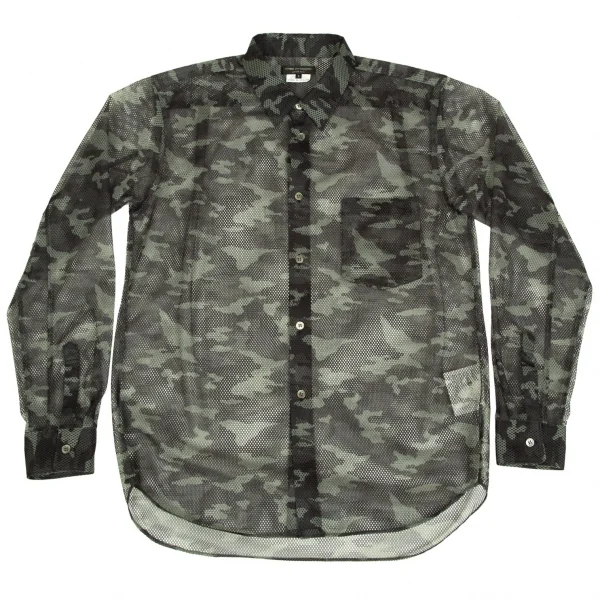 【SALE】コムデギャルソン オムプリュスCOMME des GARCONS HOMME PLUS カモフラポリメッシュシャツ カーキS K-67593_001