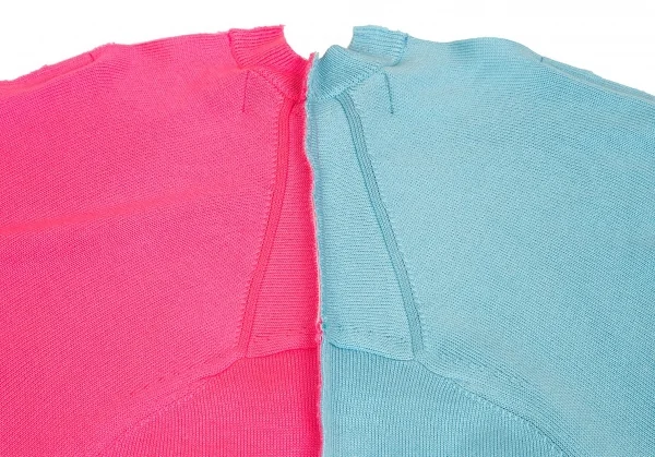 【SALE】コムデギャルソン オムプリュスCOMME des GARCONS HOMME PLUS バイカラーカッティングニット ピンク水色S K-67594_015