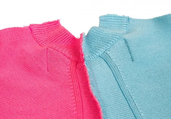 【SALE】コムデギャルソン オムプリュスCOMME des GARCONS HOMME PLUS バイカラーカッティングニット ピンク水色S K-67594_016