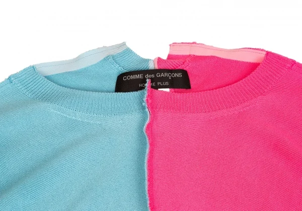 【SALE】コムデギャルソン オムプリュスCOMME des GARCONS HOMME PLUS バイカラーカッティングニット ピンク水色S K-67594_003