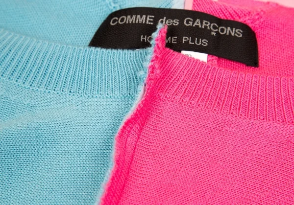 【SALE】コムデギャルソン オムプリュスCOMME des GARCONS HOMME PLUS バイカラーカッティングニット ピンク水色S K-67594_005