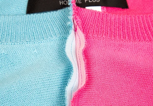 【SALE】コムデギャルソン オムプリュスCOMME des GARCONS HOMME PLUS バイカラーカッティングニット ピンク水色S K-67594_006