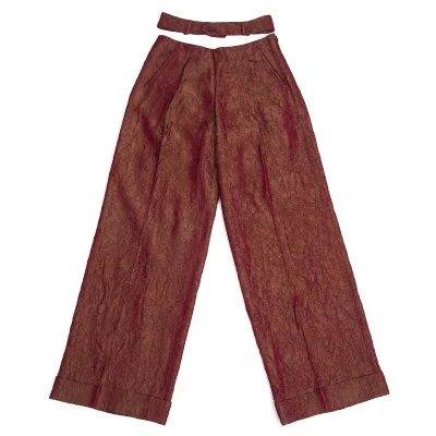 ジャンポールゴルチエ ファムJean Paul GAULTIER FEMME アセテートシワ加工裾ダブルパンツ 玉虫赤