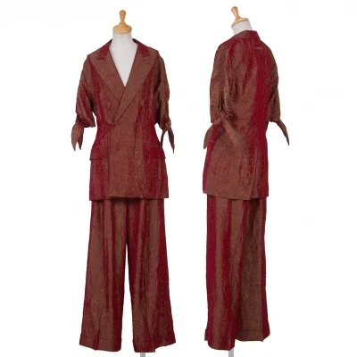 ジャンポールゴルチエ ファムJean Paul GAULTIER FEMME アセテートシワ加工セットアップスーツ 玉虫赤