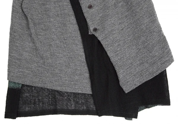 【SALE】ワイズY’s ウールシルクレイヤードカーディガン グレー黒2 K-67680_008