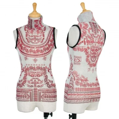 ジャンポールゴルチエ Jean Paul GAULTIER パワーネットハイネックノースリーブ グレー赤