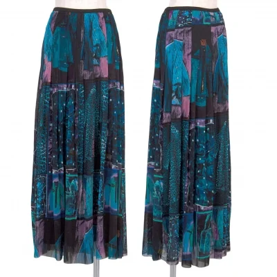 ジャンポールゴルチエ ファムJean Paul GAULTIER FEMME アイテムプリントパワーネットプリーツスカート 青