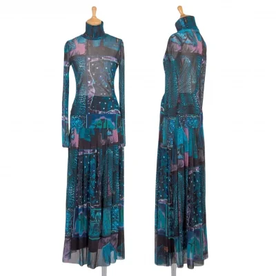 ジャンポールゴルチエ ファムJean Paul GAULTIER FEMME アイテムプリントパワーネットセットアップスーツ 青