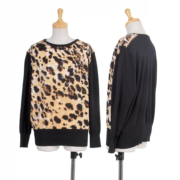 【SALE】レオナールLEONARD ヒョウ柄切替ニットソー 茶黒M K-67931_001