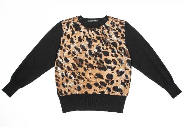 【SALE】レオナールLEONARD ヒョウ柄切替ニットソー 茶黒M K-67931_002