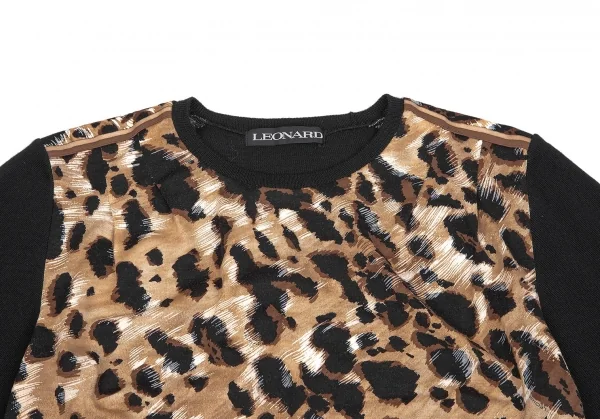 【SALE】レオナールLEONARD ヒョウ柄切替ニットソー 茶黒M K-67931_003