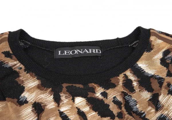【SALE】レオナールLEONARD ヒョウ柄切替ニットソー 茶黒M K-67931_004