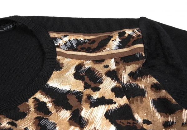 【SALE】レオナールLEONARD ヒョウ柄切替ニットソー 茶黒M K-67931_005