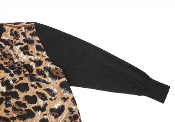 【SALE】レオナールLEONARD ヒョウ柄切替ニットソー 茶黒M K-67931_006