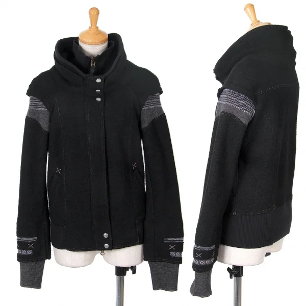 MARITHE + FRANCOIS GIRBAUD Wool Switching Blouson Black S-M (K-67957)
