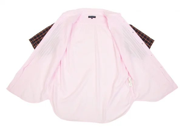 【SALE】コムデギャルソン オムCOMME des GARCONS HOMME 袖チェック切替パッカリング半袖シャツ ピンク紺L K-68145_012