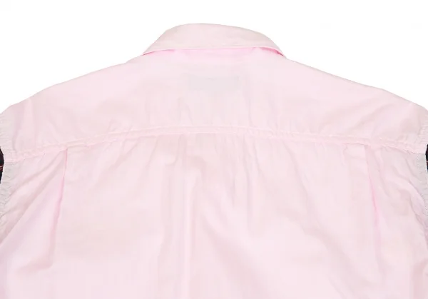 【SALE】コムデギャルソン オムCOMME des GARCONS HOMME 袖チェック切替パッカリング半袖シャツ ピンク紺L K-68145_016