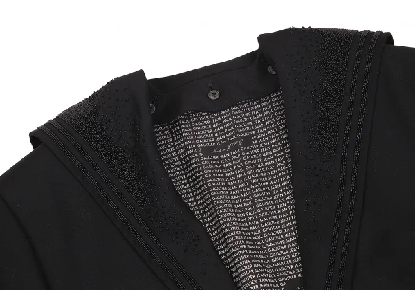 【SALE】ジャンポールゴルチエJean Paul GAULTIER 着脱ガラスビーズ装飾セーラーカラー総裏柄ジャケット 黒46 K-68369_003