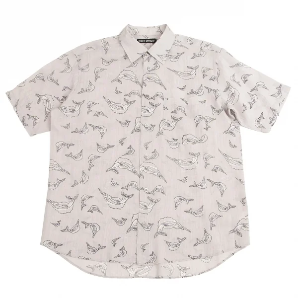 【SALE】イッセイミヤケ メンISSEY MIYAKE MEN カジキプリントステッチデザイン半袖シャツ グレー3 K-68473_001