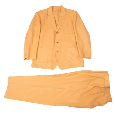 イッセイミヤケ メンISSEY MIYAKE MEN  パンチングリネンセットアップスーツ M/ L位 オレンジ