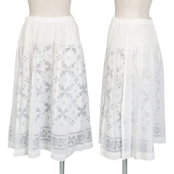 【SALE】イッセイミヤケミーISSEY MIYAKE me カリフラワーウエストプリントシースルースカート 白グレーM位 K-68732_001