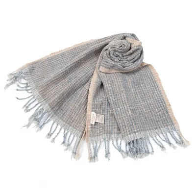 ヨーガンレールJURGEN LEHL コットンツイード小判フリンジ手拭いストール ベージュ水色