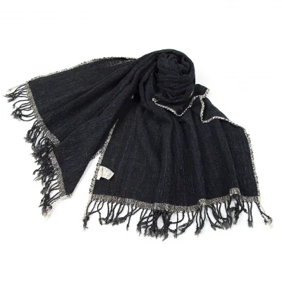 ヨーガンレールJURGEN LEHL コットンツイード大判フリンジ手拭いストール 紺系