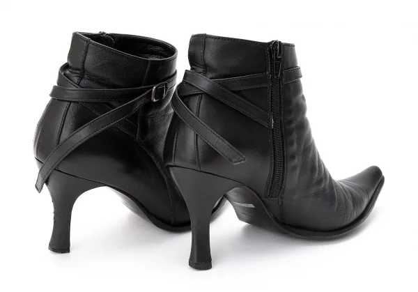 【SALE】ジャンポールゴルチエJean Paul GAULTIER ナローベルトポインテッドトゥショートブーツ 黒23cm K-68767_010