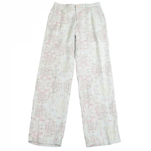 【SALE】イッセイミヤケ メンISSEY MIYAKE MEN 裏プリントリネンパンツ 白マルチ2 K-68774_002